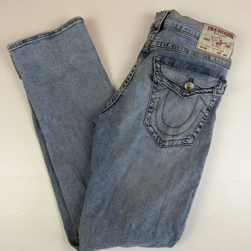 True Religion Ricky Relaxed Straight Jeans Men’s 34w 33x Light Wash Blue
